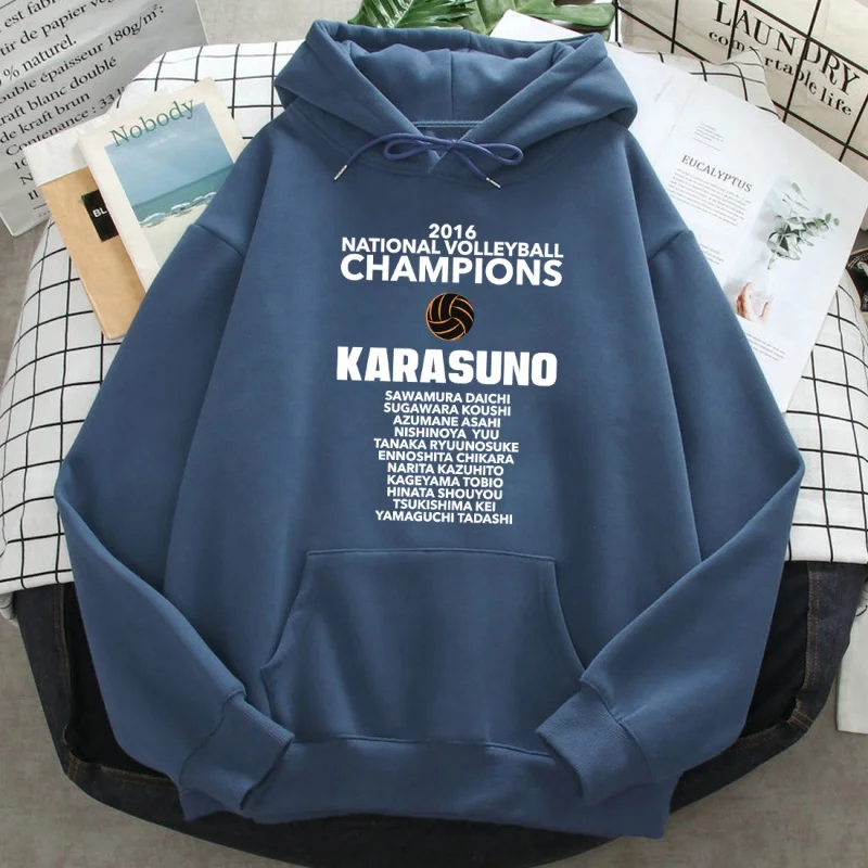 

Moletom com capuz karasuno haikyuu, casaco de manga longa de lã com bolsos de animê japonês, para outono e inverno.