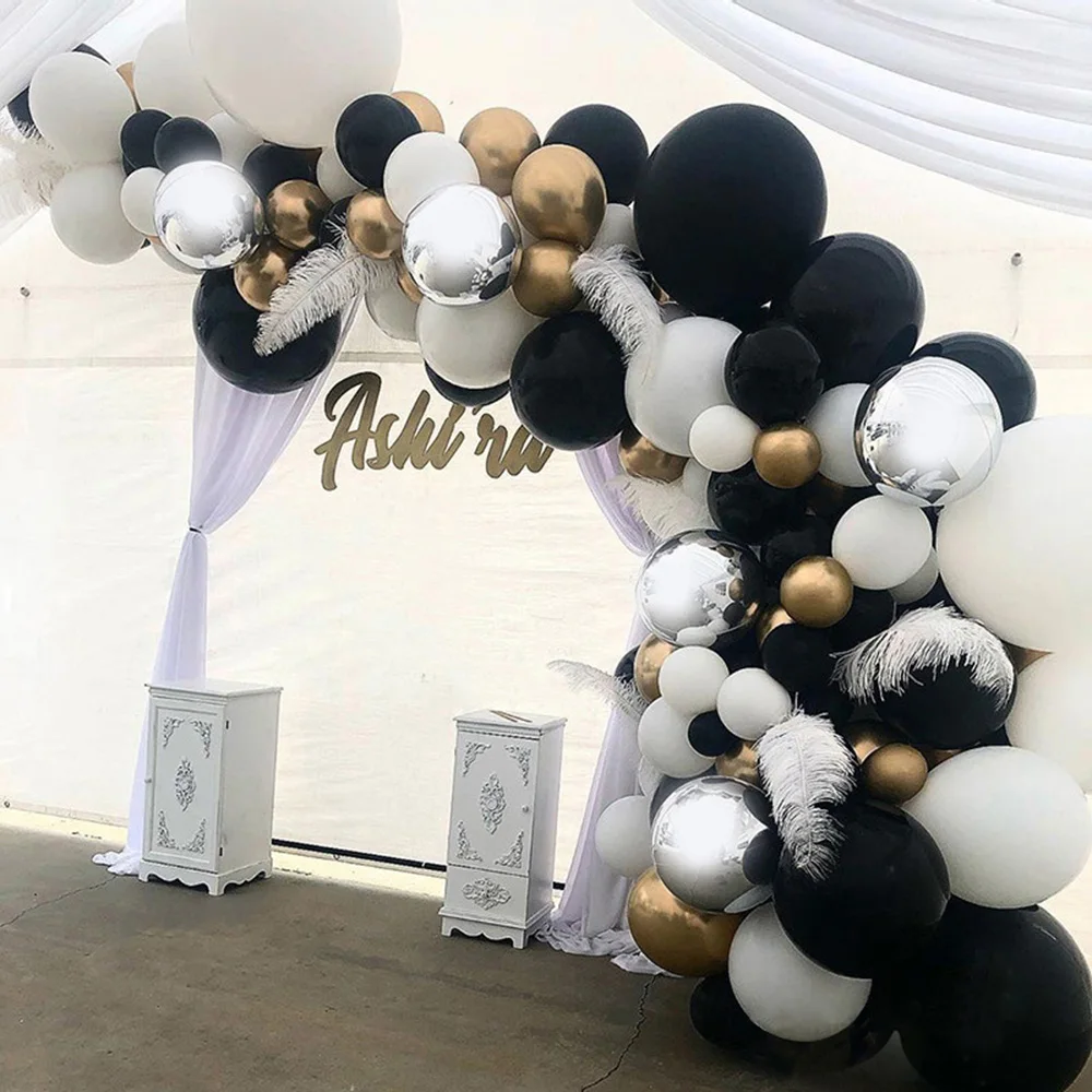Guirnalda de globos de Metal negro y dorado, Kit de arco para boda, fiesta de cumplea&ntilde;os, Macaron, globo de migas de l&aacute;tex, decoraci&oacute;n-3