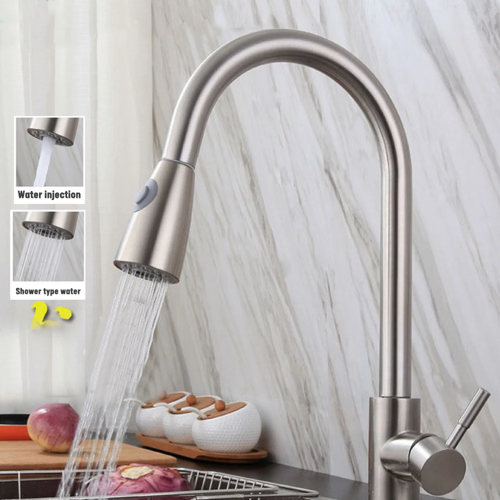 

Pull-out Stainless Steel Faucets Multifunction Kitchen Faucet Sink Hole Rotate Mixer Water Tap Household Accessories