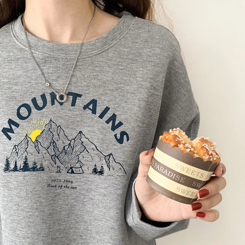 Женская толстовка с длинным рукавом винтажный свитшот круглым вырезом и