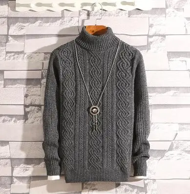 Dark Gray KUANGNAN, однотонный полосатый свитер с высоким воротником, Мужской пуловер, свитер, Мужское пальто XXXL, Осень-зима, свитера - Цвет: Dark Gray