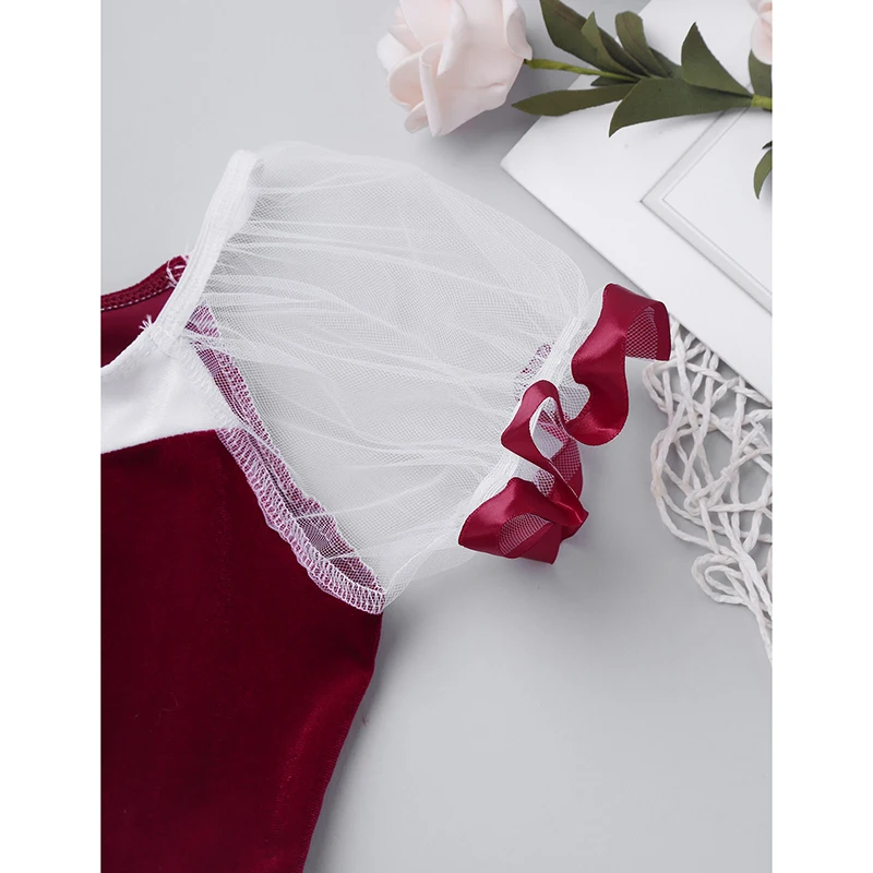 Вельветовое платье-трико для балета с пышными рукавами девочек длинное платье