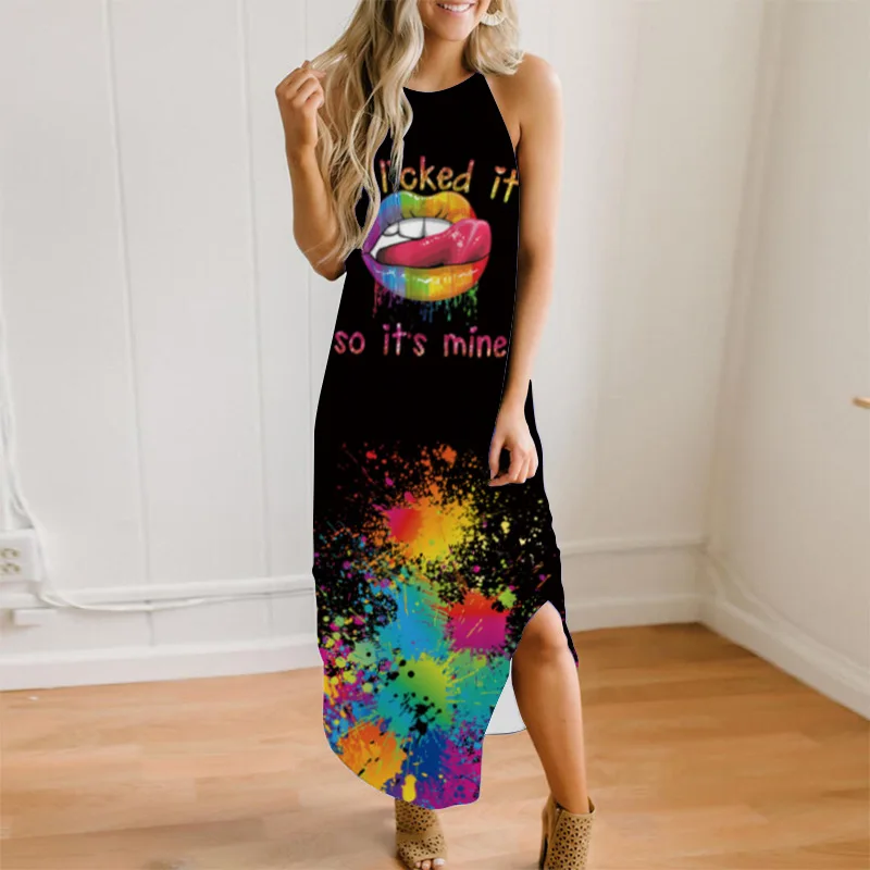 

Sexy Sling Floral Printed Women Dress 2021 Summer Elegant Crew Neck Sleeveless Long Dresses Casual A-line Dress Femme Vestidos