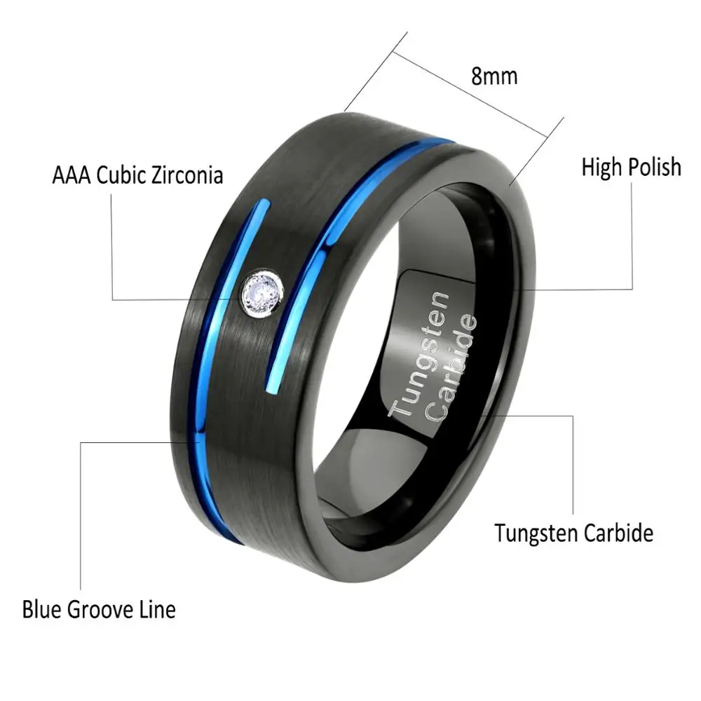 Новинка мужское очарование 8 мм черные вольфрамовые карбидные полосы синие