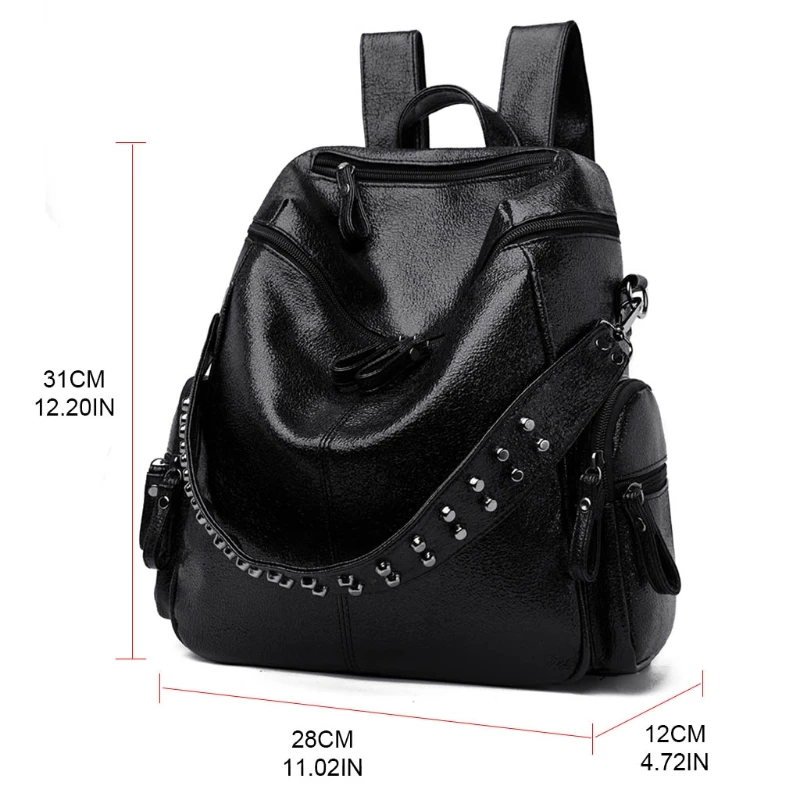 

Women Anti-theft Daypack PU Leather School Backpack Large Capacity Travel Satchel Teenager Shoulder Bag