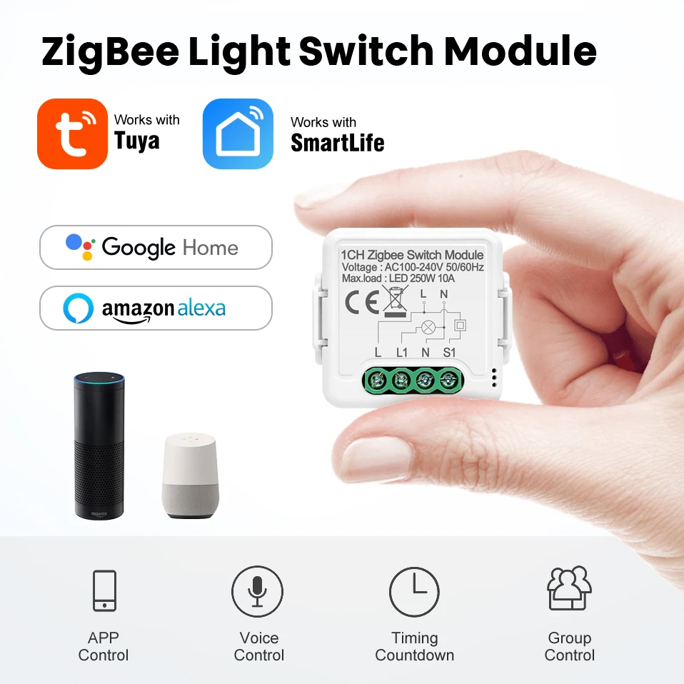 Умный модуль выключателя света AVATTO Zigbee 1/2/3/4 клавиши с 2 сторонним управлением