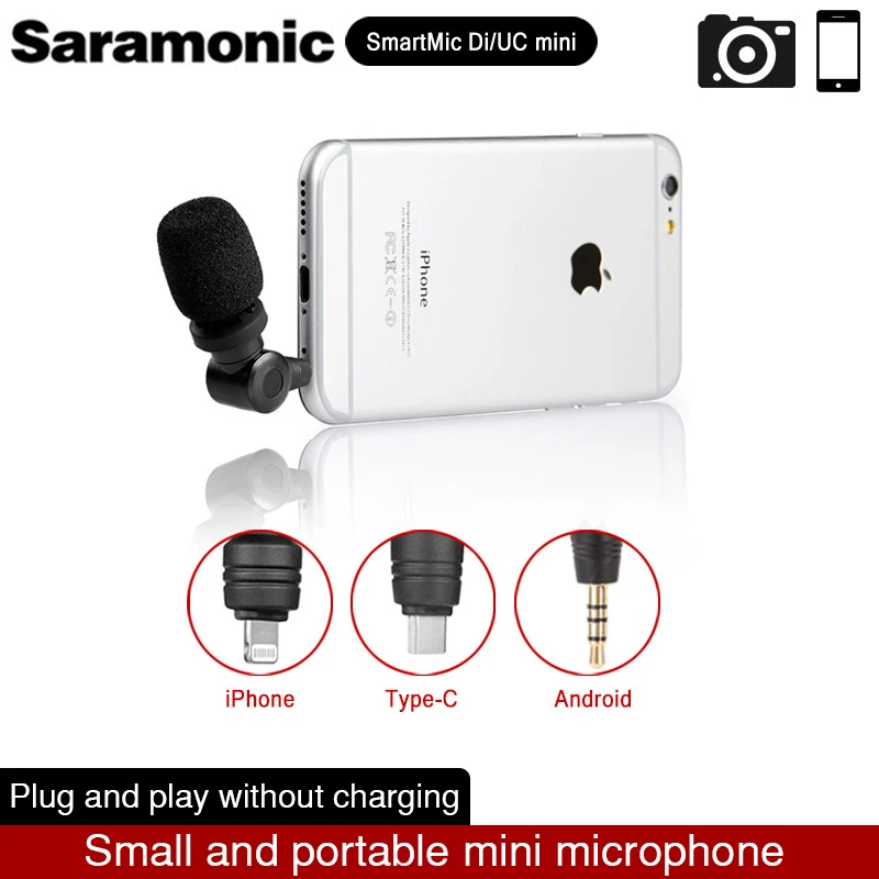 Мини микрофон Saramonic Smartmic Di /UC гибкий конденсаторный с разъемом Lightning/Type C для iPhone