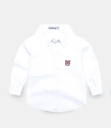 bear white Коллекция года, Осенняя детская одежда рубашки для мальчиков однотонные повседневные хлопковые рубашки с длинными рукавами и стоячим воротником для маленьких мальчиков, Детская рубашка, Топ - Цвет: bear white