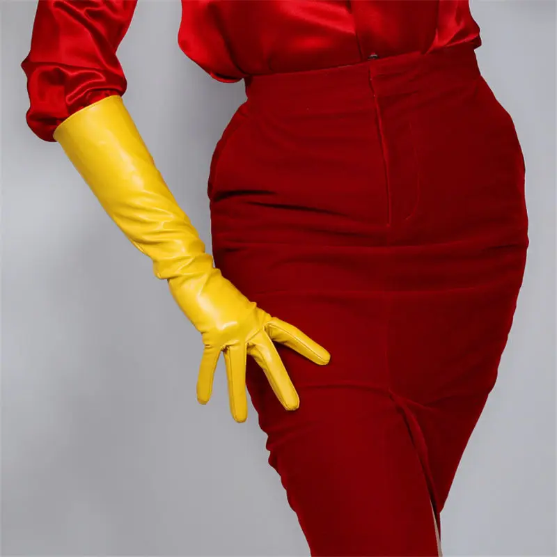 

Длинные перчатки из искусственной кожи, овчина ягненка, 16 дюймов, 40 см, колено пряничного, горчично-желтого цвета WPU148