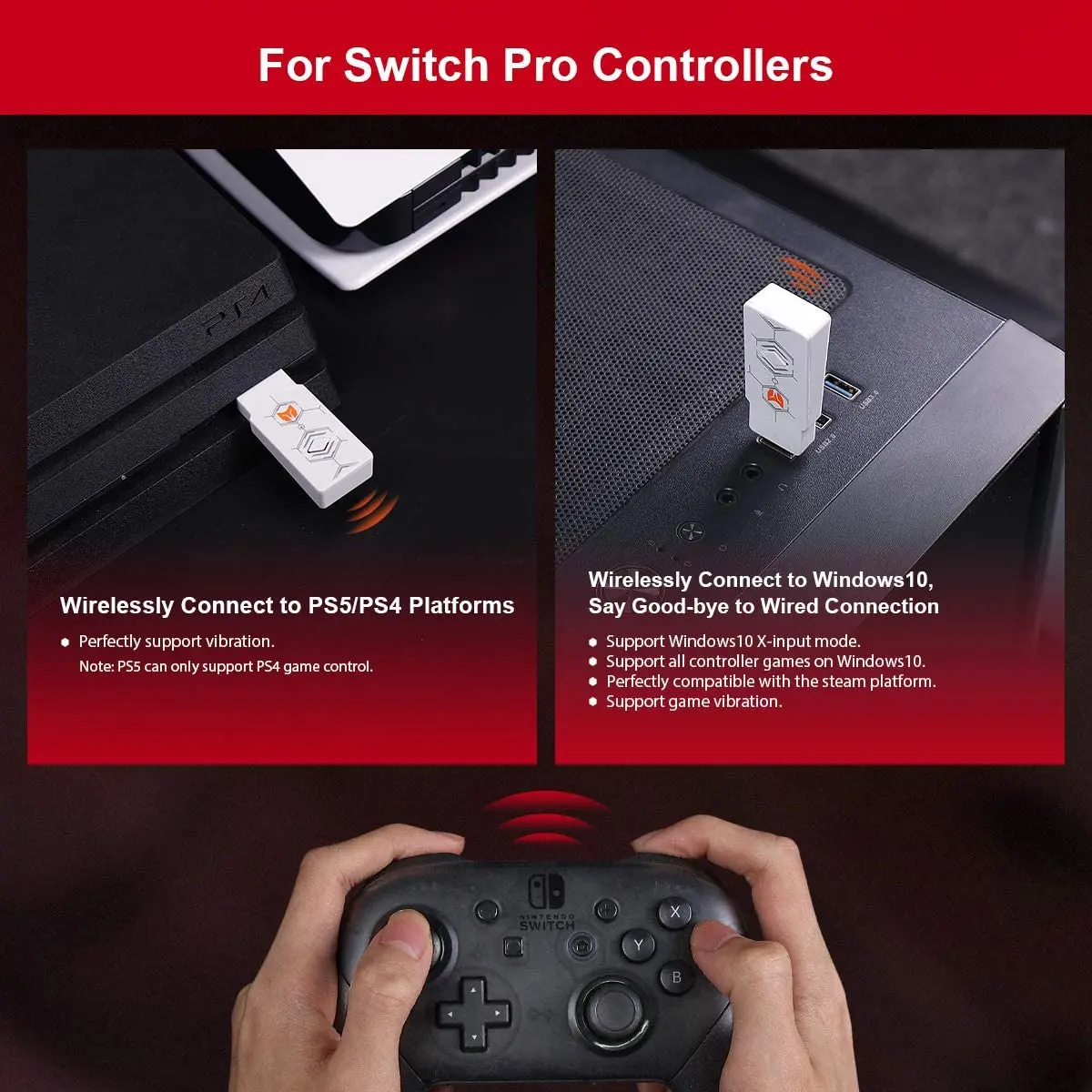 Беспроводной Bluetooth адаптер BIGBIG WON R100 USB поддержка Nintendo Switch и Lite PS4/PS5 Windows Xbox One S