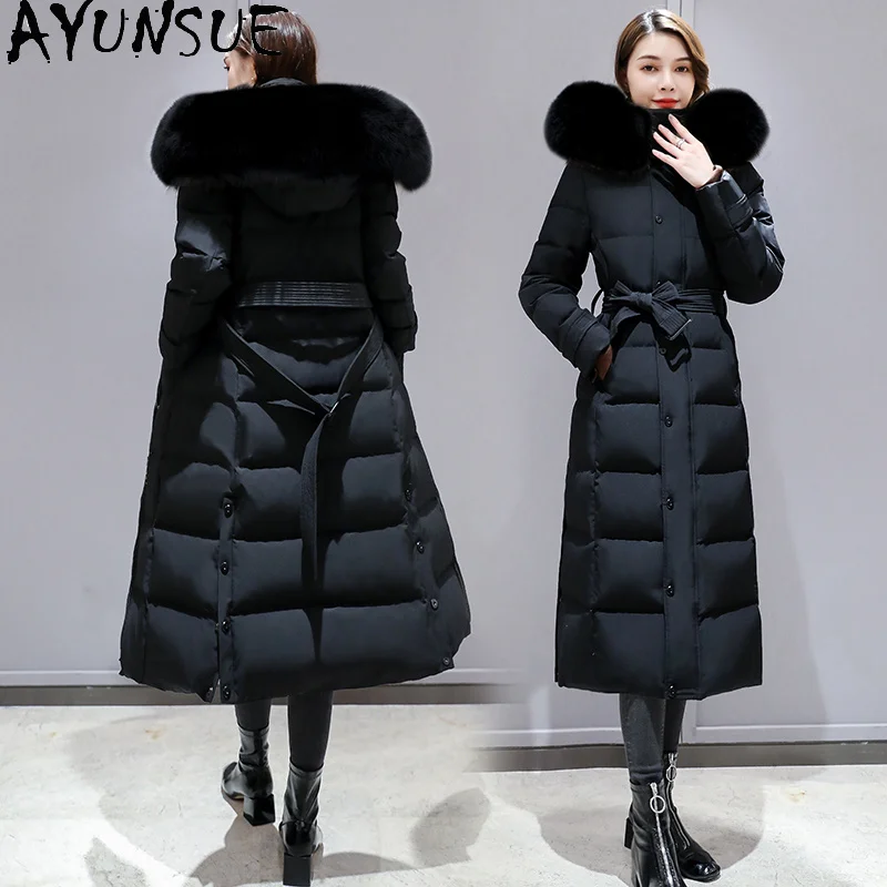 

AYNSUE Fashion High Quality Women's Down Jacket Raccoon Fox Fur Collar Hooded Coat Female White Duckdown Woman Parkas Ropazjt293