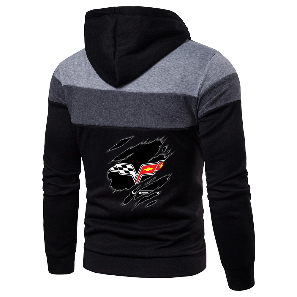 

2021 Unisex Autumn Unisex Corvette Logo Custom Fashion Male Print Stitching Color Sweatershirts Casual Men Clothing Cotton Coats