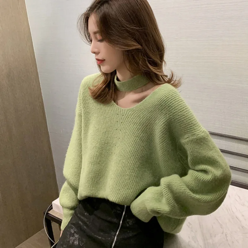 Женский зимний теплый белый свободный пуловер свитер женский осенне-весенний