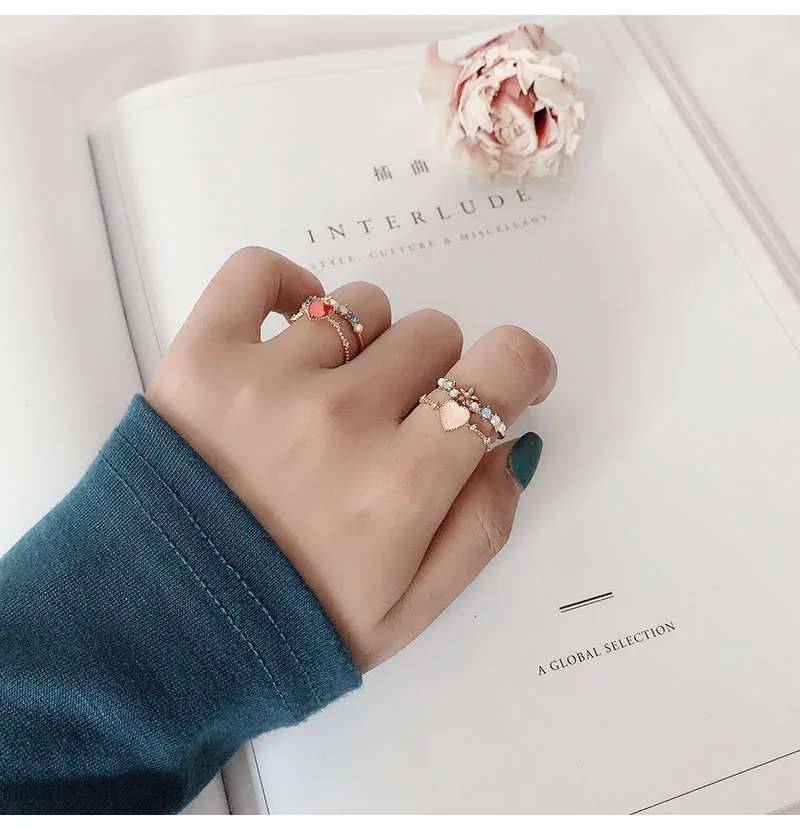 Sansummer, новинка, хит, модное большое красное сердце, двойное, молодежное, для девушек, Сетчатое, красное, модельное, одежда, индивидуальное, блестящее кольцо для женщин, ювелирное изделие