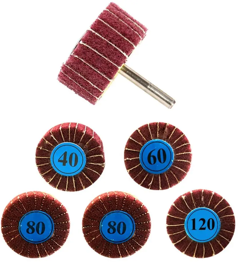 

Abrasive Flap Wheel Sander 2"x1" x 1/4" Shank Mounted Non-woven Interleaves for Drill Grit 80 -5 Pack，DIY jewelry polishing tool