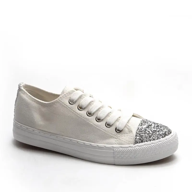 

Sequin canvas shoes women's shoes ins2020 spring and summer new Korean version ulzzang wild student flat white shoes