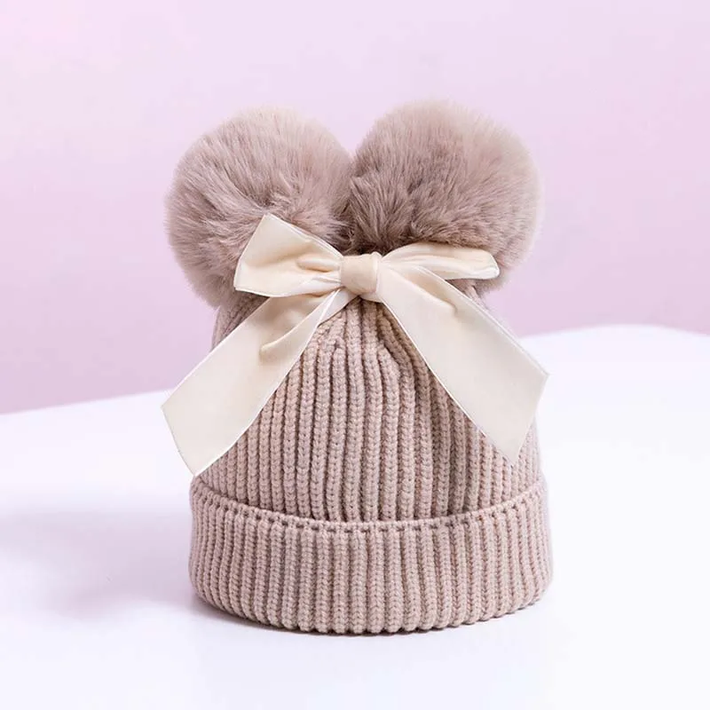 

Baby Stuff Double Pompom Hat Winter Knitted Kids Baby Girl Hat Warm Thicker Children Infant Beanie Cap Bonnet Casquette Enfant