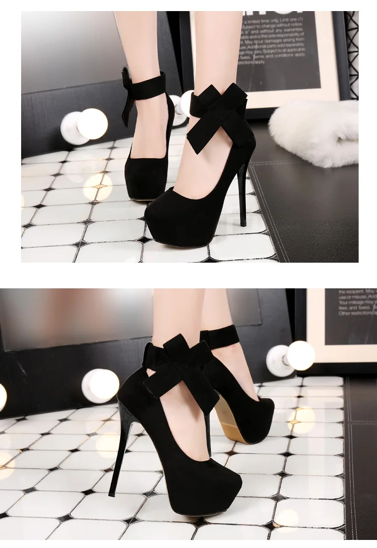 Туфли на платформе и высоком каблуке; женские свадебные туфли с бантом; туфли на платформе и каблуке 14 см; свадебные туфли-лодочки на шпильке; женская обувь; Цвет Черный;