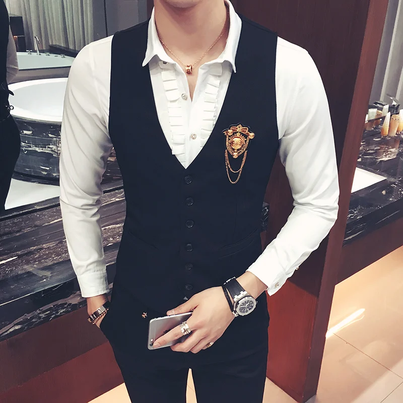 2019 брендовая мужская жилетка жилет весенний приталенный деловой костюм Мужская