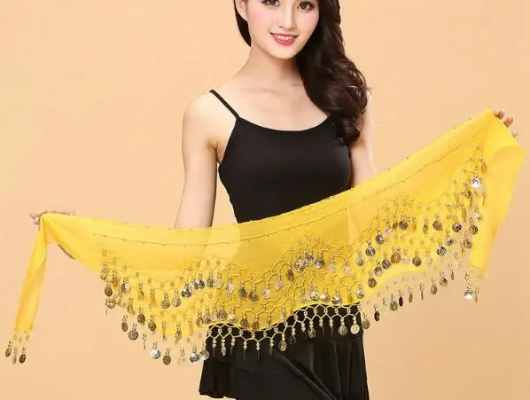 Женский набедренный платок для танца живота трёхрядный пояс-юбка с золотым тоном