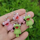 Серьги-подвески с зеленой лягушкой для женщин, милые аксессуары, ювелирные изделия, розовая лягушка, простые маленькие Висячие серьги, трендовые товары, 2021