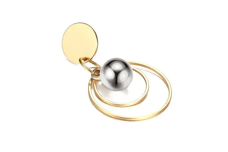 

QWC DN26 arrival fashion jewelry birthday gift gold color with stone big 30mm bead shape Simple titanium steel earring