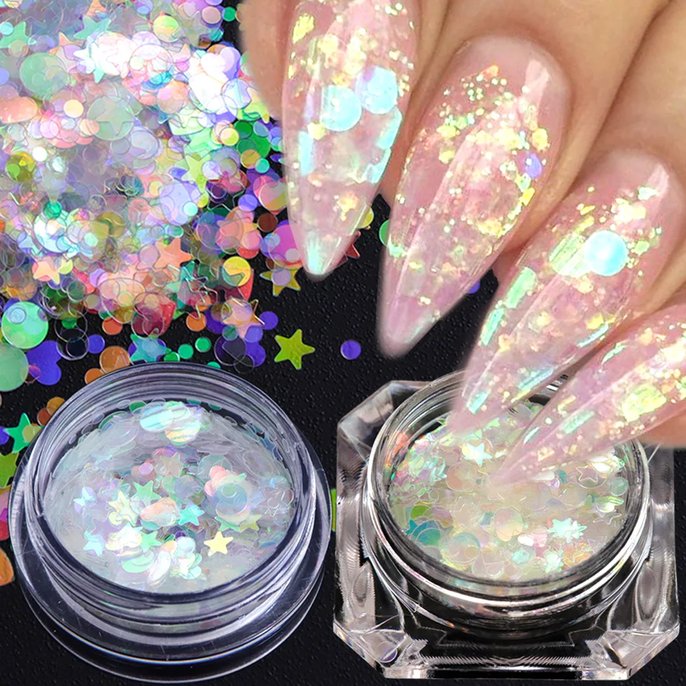

AB Color Nail Glitter Flakes Mermaid Chameleon Sequins Powder Irregular Star Heart Round Nail Art Decoration