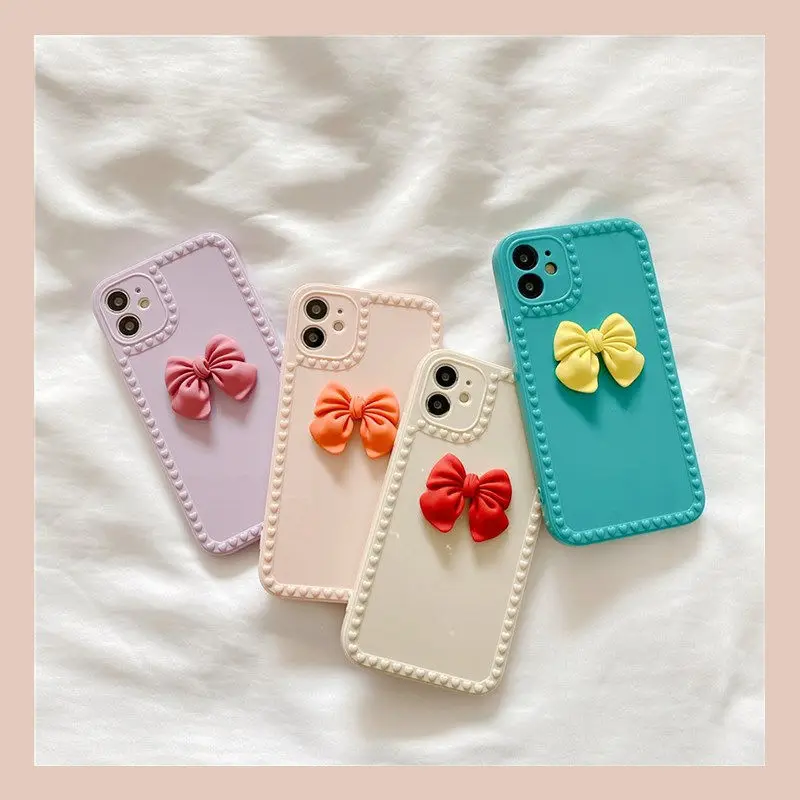

Bowknot Case Cover for iPhone 12 11 Pro Max Xs XR 7 8 Plus White Pink Coques Shockproof Cover Cute Plain Phone Cases