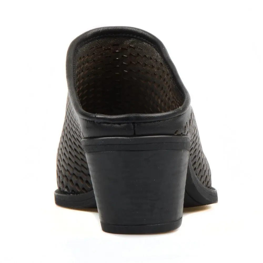 FootCourt- Black Genuine Leather Pointed Toe women's Slippers Low Heel Spring Summer Slip On Sandals New Fashion Flip Flops