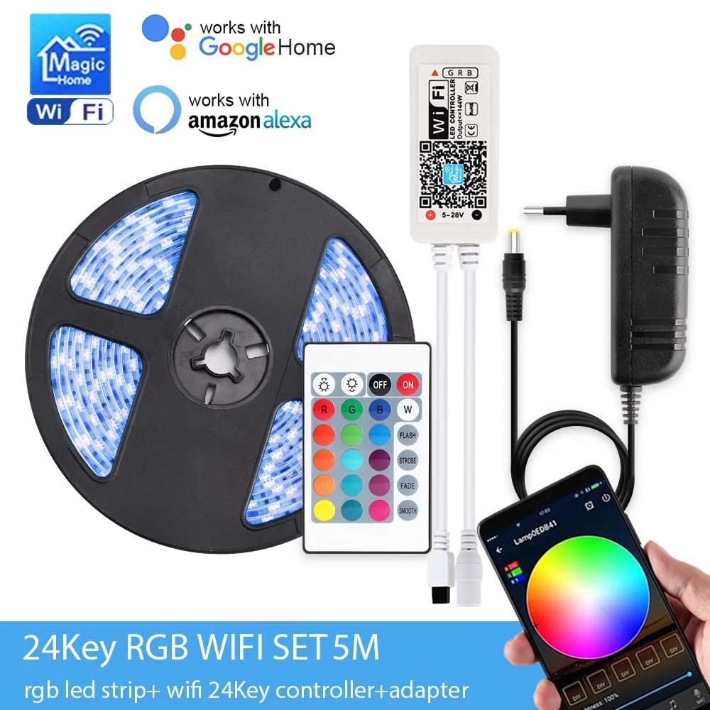 12 В постоянного тока светодиодный RGB/RGBW/RGBWW Мини wifi светодиодный RGB RGBW контроллер Magic Home 5050 RGB лента гибкая лента Smart APP Беспроводная - Испускаемый цвет: 24Key RGB WIFI SET