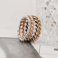 new tarnish free gold silver color bold twisted rope chain stainless steel rings for women minimalist ladies jewelry ring