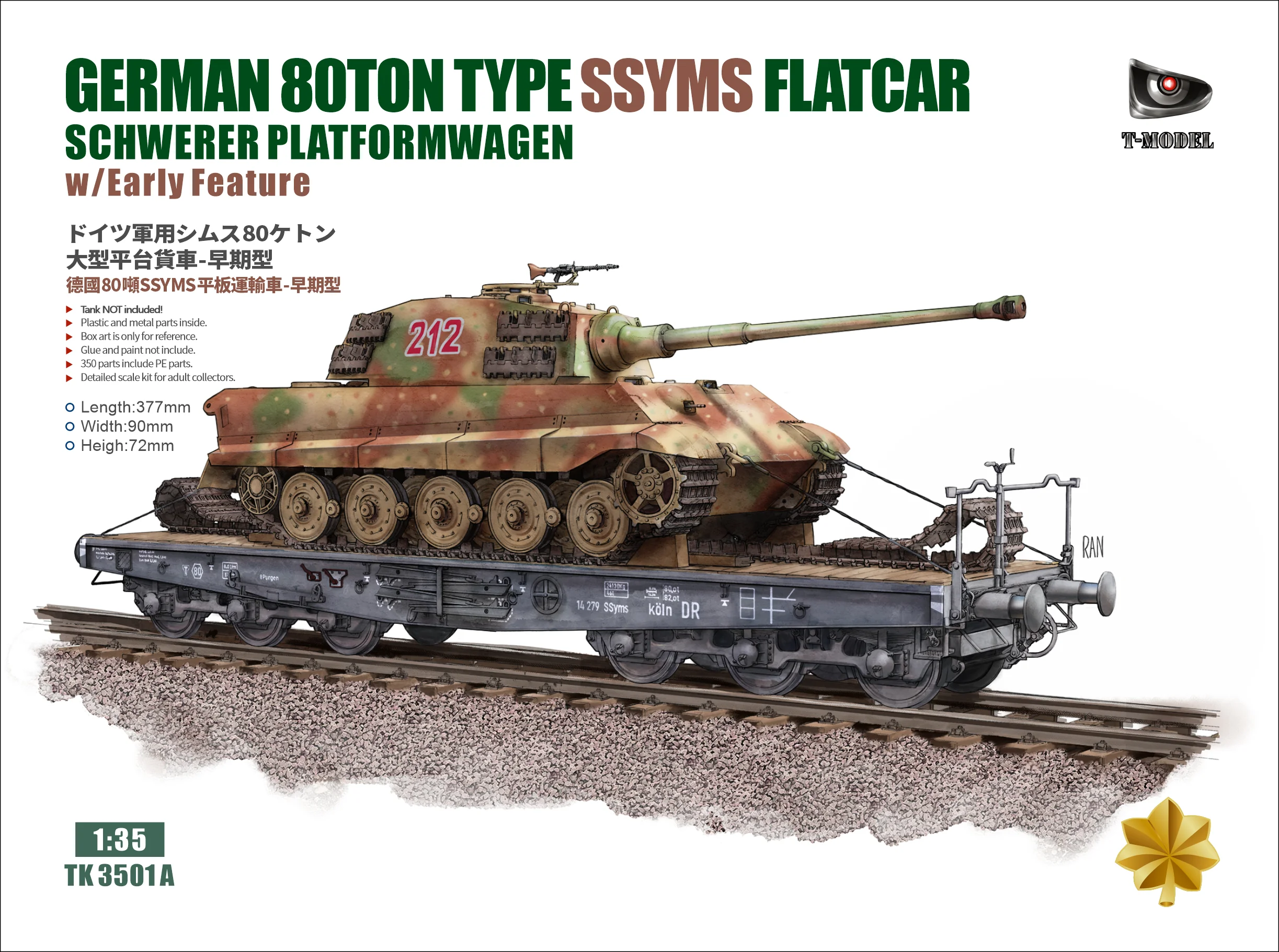 

T-MODEL TK3501AG 1/35 German 80ton Type SSYMS Flatcar (Include Wooden Deck & PE Set&PE SRT for STUCTURE Details)