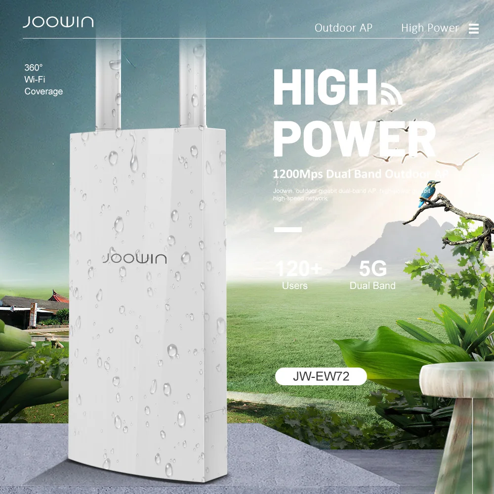 JOOWIN Dual Band 5Ghz High Power Outdoor AP 1200Mbps 360 Degree Omnidirectional Coverage Access Point Wifi Base Station JW-EW72