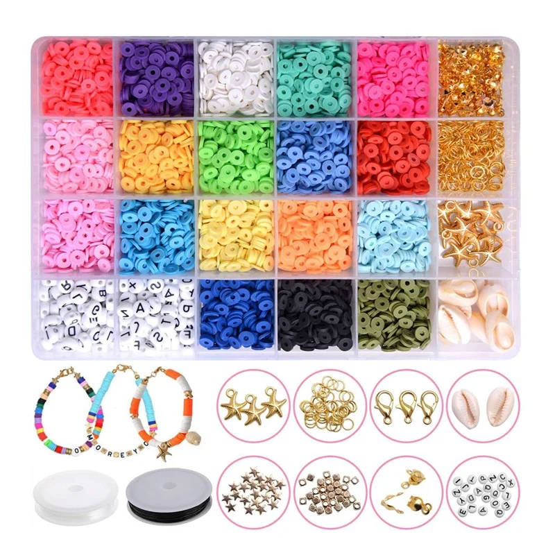 

4500 Pcs Clay Heishi Beads, Flat Round Polymer Clay Beads DIY Jewelry Marking Kit for Bracelets Necklace