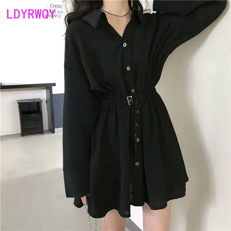 Autumn 2021 new Hepburn style waist waist temperament long-sleeved dress women Sheath Zippers
