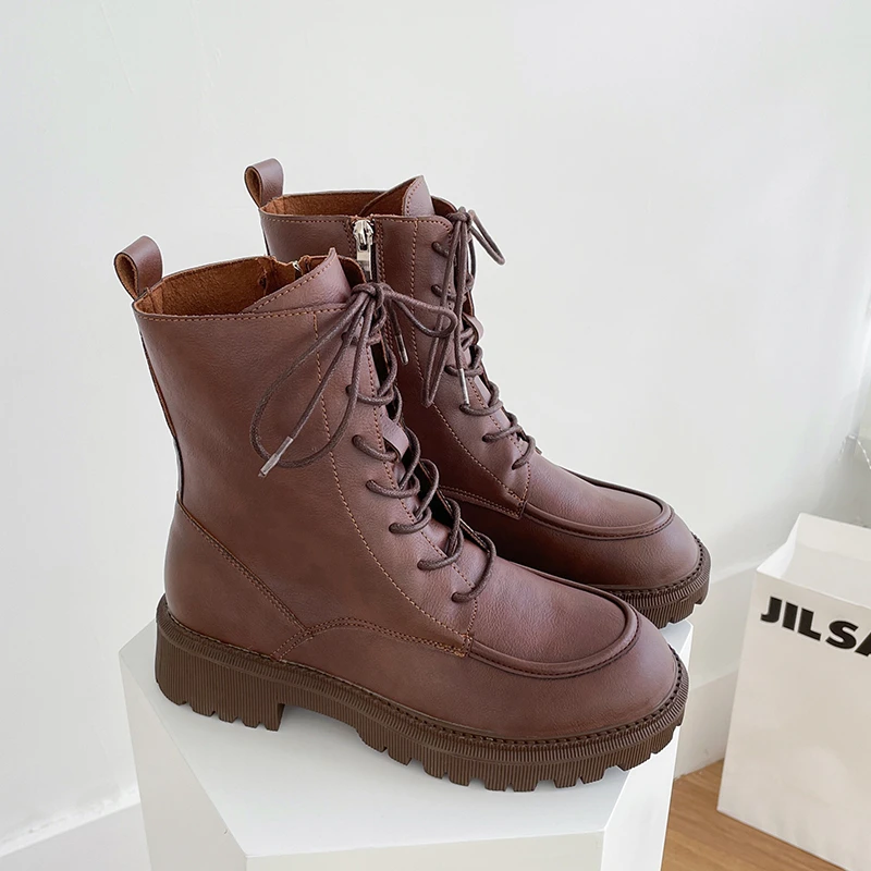 

Fashion Brown Leather Gothic Boots Women Platform Punk Shoes 2021 Autumn Gothic Motorcycle Combat Ankle Boots