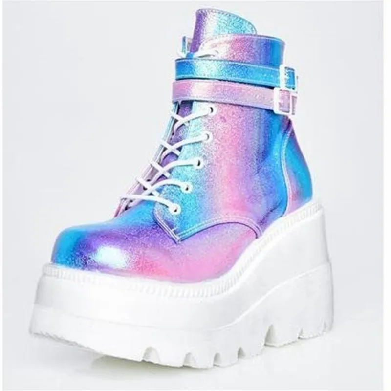 

Fashion Spring Autumn Platform Ankle Boots Women Lace Up Thick Heel Platform Boots Ladies Worker Boots Black White Eu Size 35-43