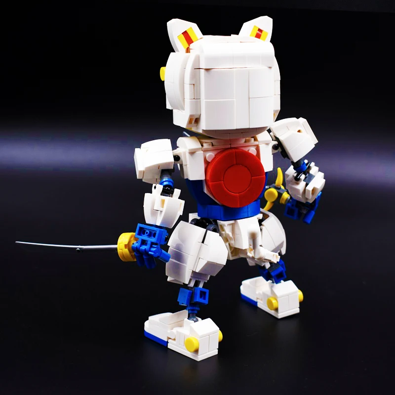 Figuras de acci&oacute;n de Anime para ni&ntilde;os, bloques de construcci&oacute;n, juguetes para ni&ntilde;os, samur&aacute;i, Pizza, gato, modelo 18cm, 500 piezas-4