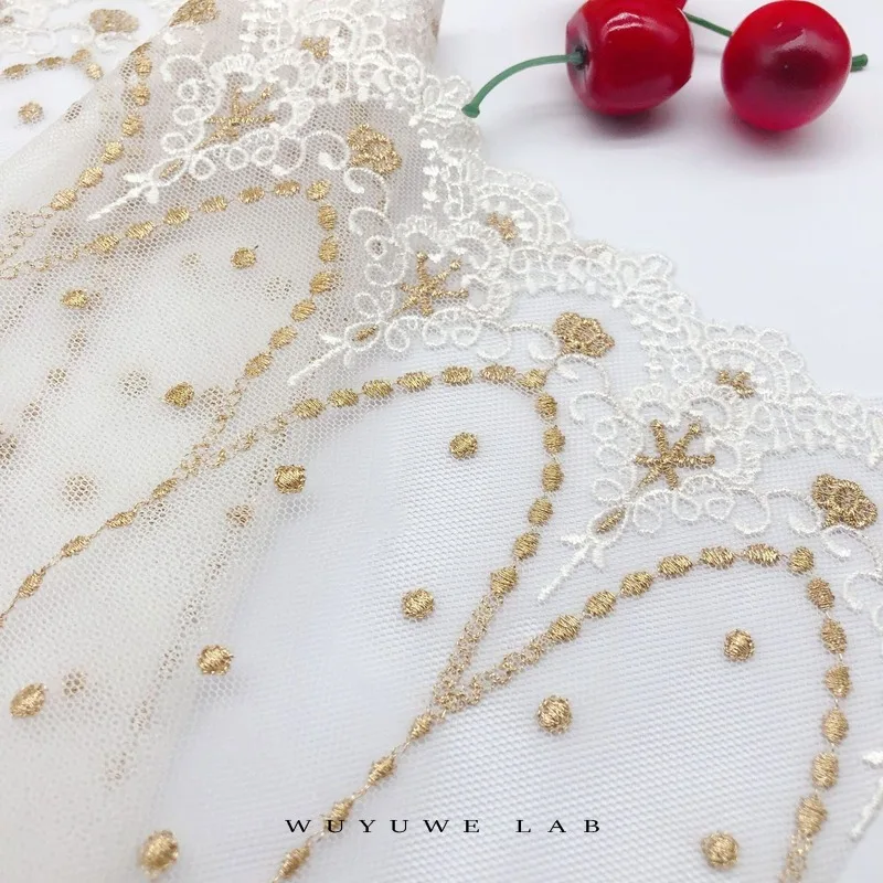 1 ярд мягкая Тюлевая сетка цвета слоновой кости с золотой нитью ткань из