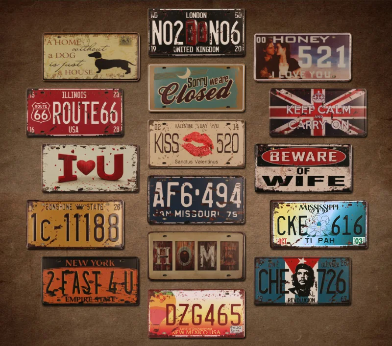 

USA Decorative Car License Metal Plate Vintage Tin sign Home Decor Tin Sign Bar Garage Car No. Metal Signs Metal Art Plaques