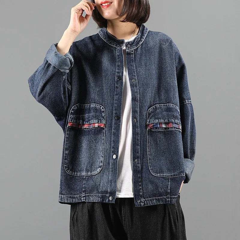 Куртка женская осенняя в клетку с карманами европейском стиле | Женская одежда