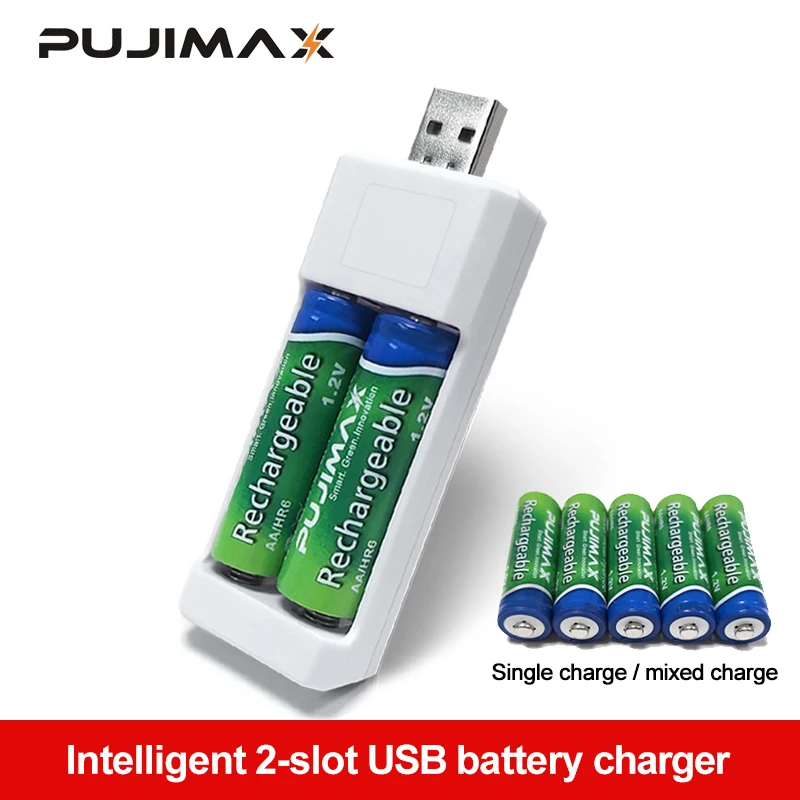 PUJIMAX USB выход 2 слота Универсальный перезаряжаемый аккумулятор быстрая зарядка адаптер зарядное устройство
