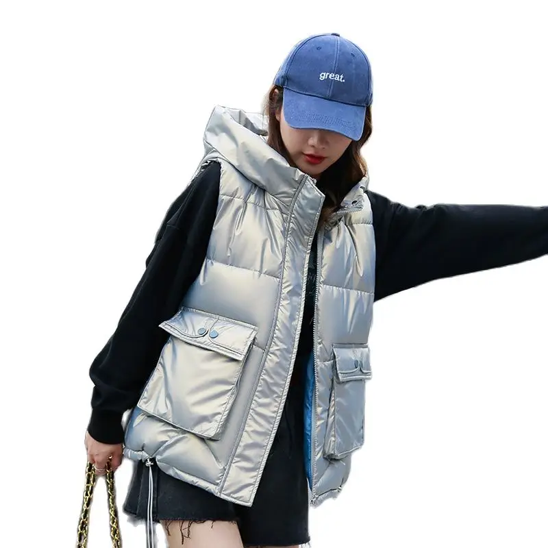 

Жилет женский зимний, без рукавов, с капюшоном и хлопковой подкладкой