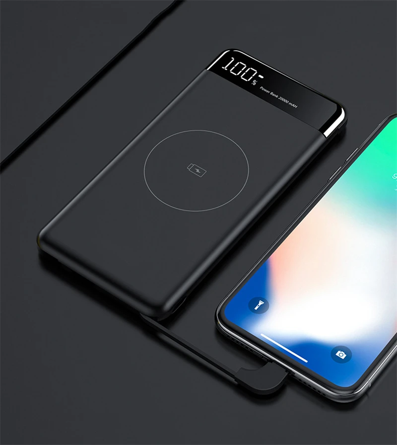 Cheap 10000mAh Power Bank Qi Drahtlose Lade für iPhone 11 Pro Max X Samsung Power Schnelle Lade Gebaut in 2 kabel Externe Batterie