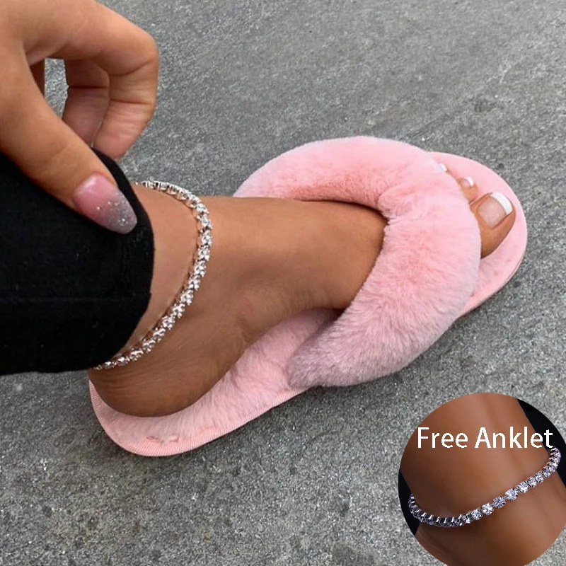 Зимние домашние теплые тапочки из искусственного меха модные меховые шлепанцы