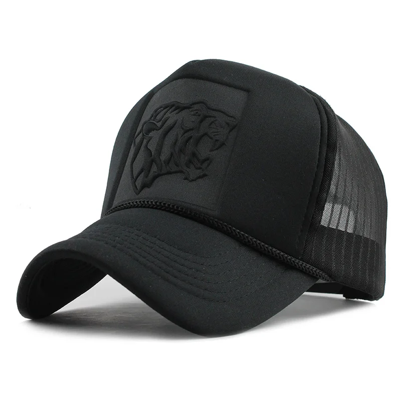 

Hip Hop Black Print Curved Baseball Cap Summer Mesh Hat for Men and Women Three-dimensional Embossed Tiger Head Mesh Hat