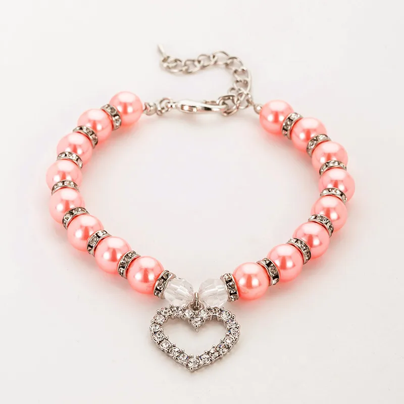 pink Модный ошейник для щенка, собаки, кошки, жемчужное ожерелье для домашних животных, аксессуары для любви, бриллианты, домашние животные, собаки, ошейник для кошек и поводков, ювелирные изделия - Цвет: pink