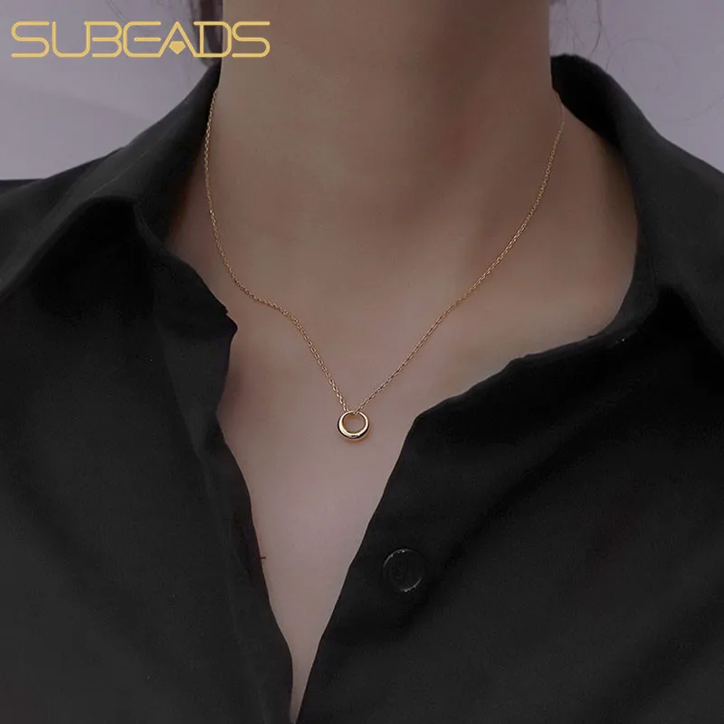 

Subeads 925 стерлингового серебра Круглая Подвеска Ожерелье для женщин; Простые Вечерние цепи круговой кольцо колье ожерелье ювелирные изделия