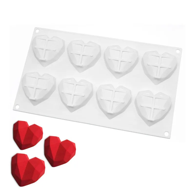 

Silicone 8 grids diamond love ice module chocolate mold heart mousse heat resistant DIY cake baking tools