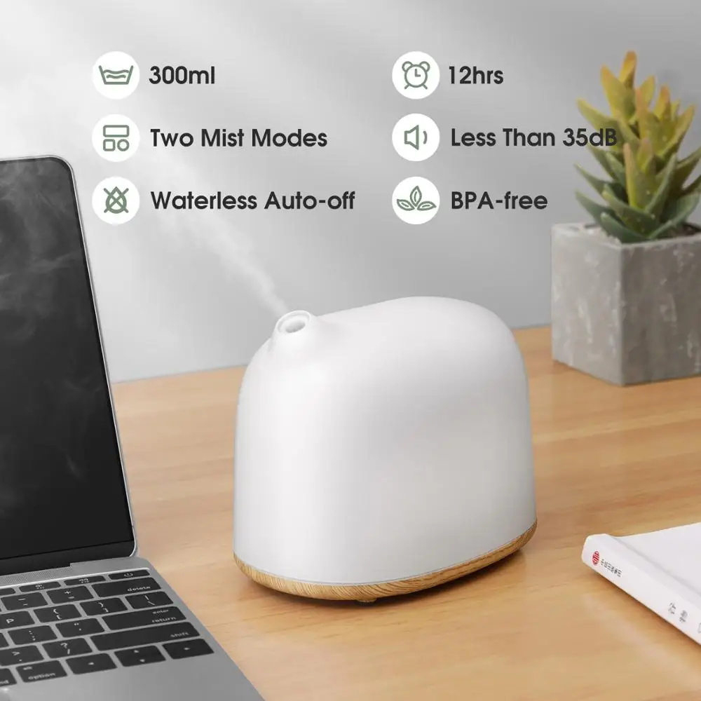 GX.Diffuser Mini 300ML Ultrasonic Air Humidifier Mist Maker 14 Colors Changing LED Light Essential Oil Diffuser for Office &ampHome | Бытовая